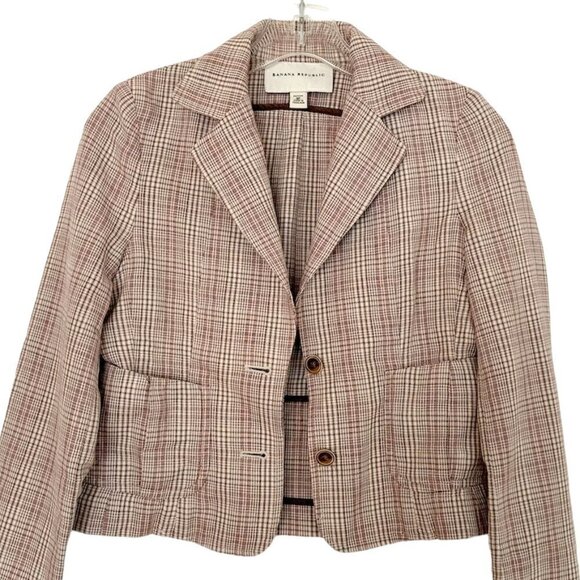 Banana Republic Linen Cropped Plaid Cotton Jacket - Picture 5 of 8